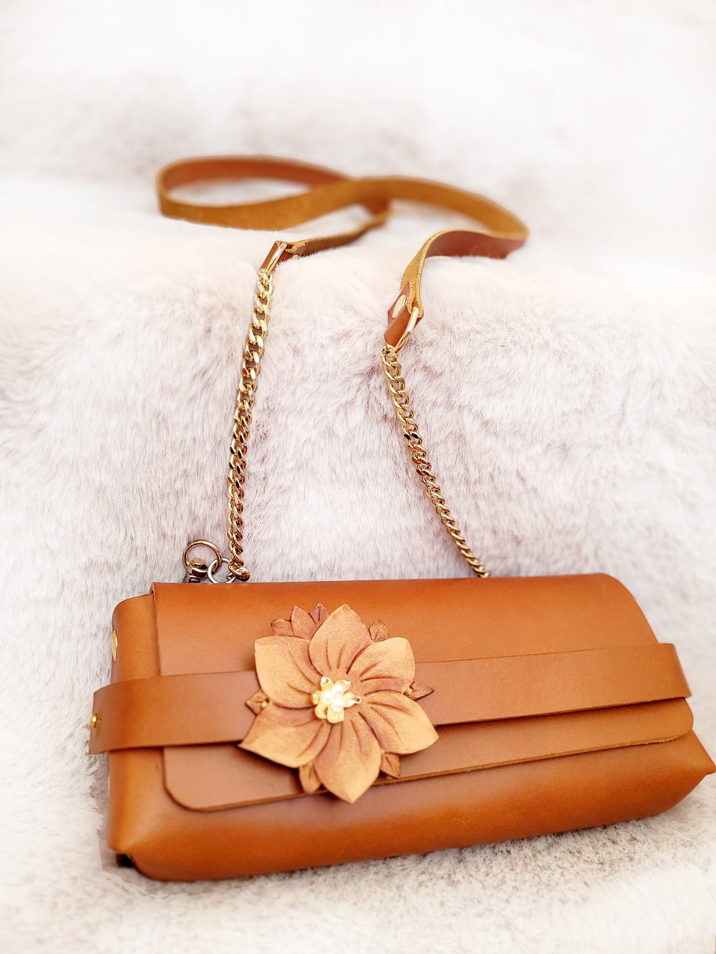 Mini Sac trotteur caramel Fleuri