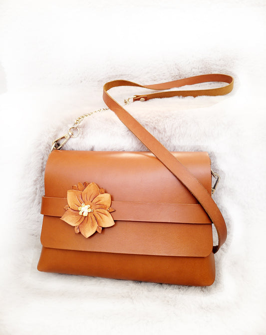 Sac trotteur caramel fleuri