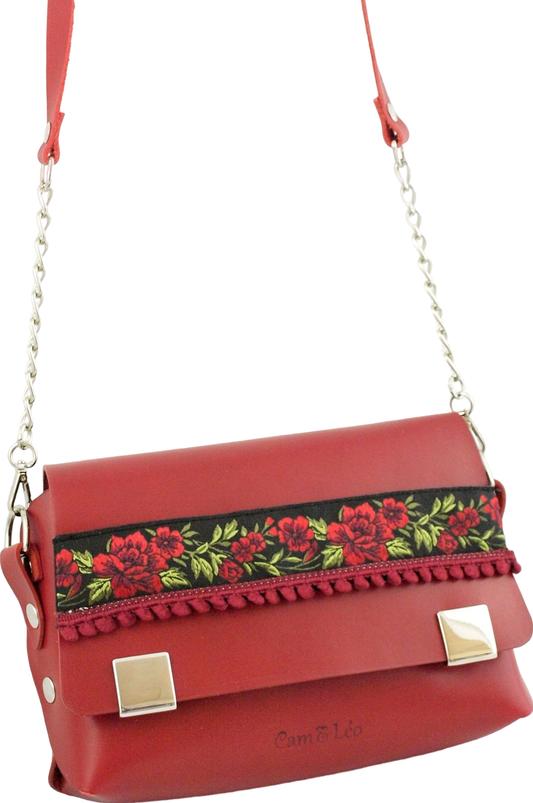 Petit sac trotteur rouge fleuri